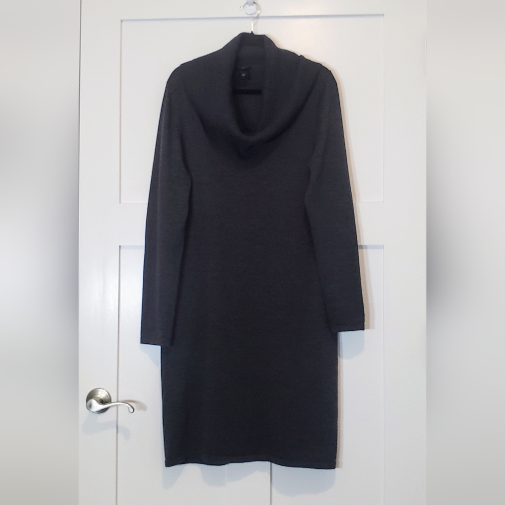 Ann Taylor Factory Wool Blend Sweater Dress Stretchy Black Size XL Cowl Neck
